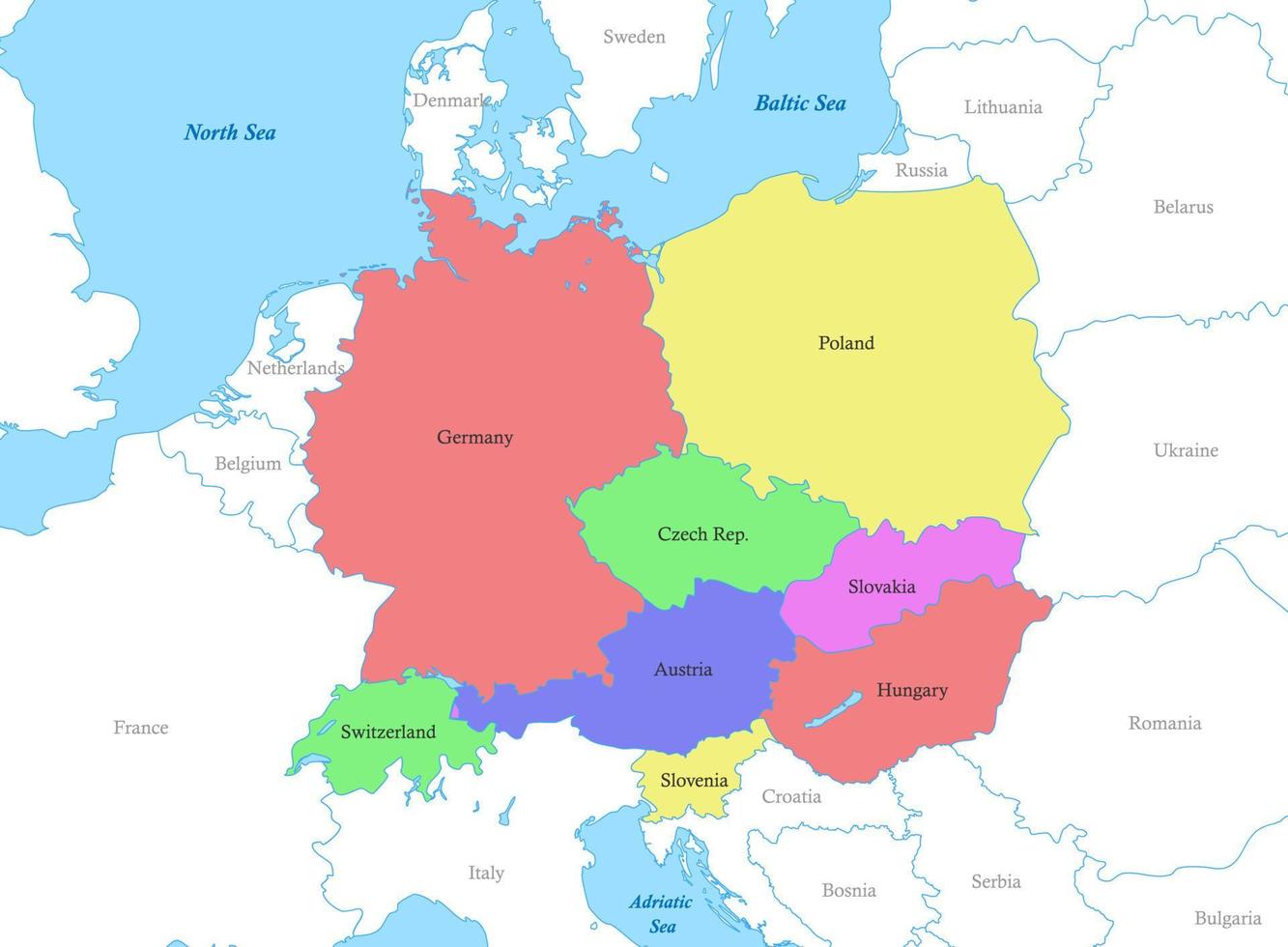 map-of-central-europe-with-borders-of-the-countries-vector